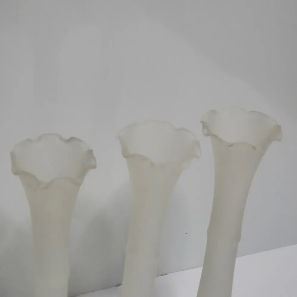 Vintage Smoke glass set of 3 bud vases with ridged tops 8